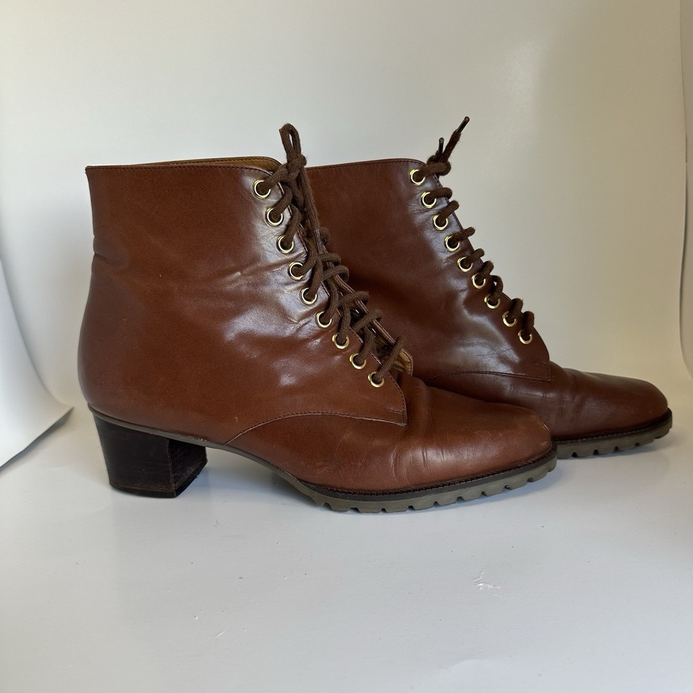 Vintage Nine West Victorian Witchy Brown Leather Ankle Boots Lace Up SZ 8.5
